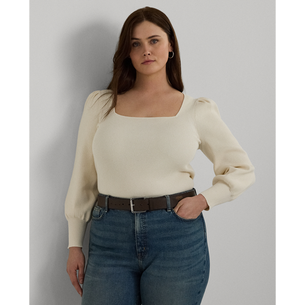 Lauren Woman Rib-knit Puff-sleeve Sweater In Mascarpone Cream