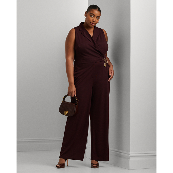 Lauren Woman Chain-trim Stretch Jersey Jumpsuit In Pinot Noir