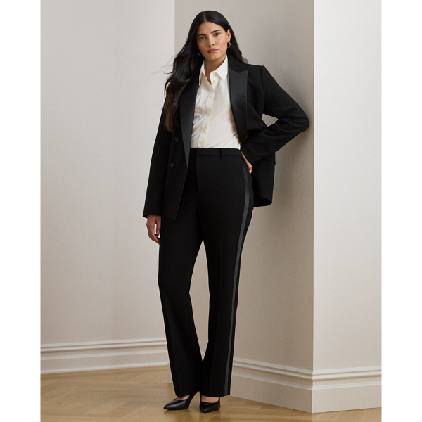Lauren Woman Satin-trim Double-faced Crepe Pant In Black