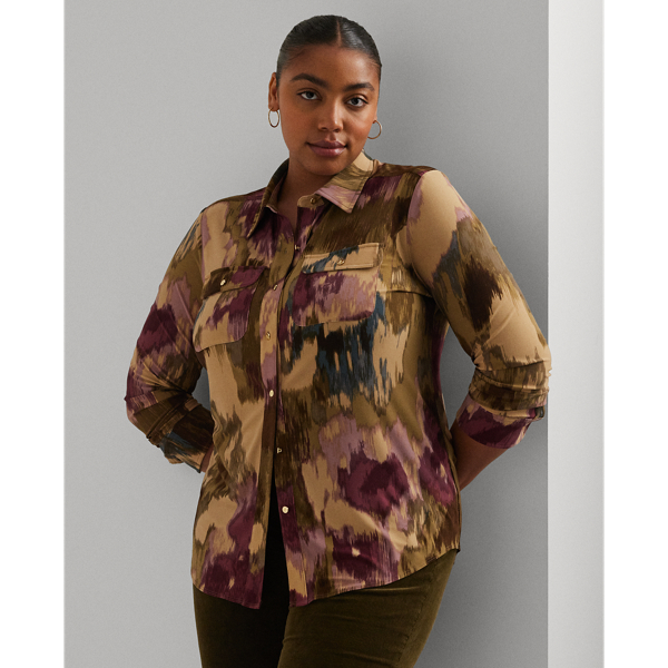 Lauren Woman Slim Fit Floral Stretch Jersey Shirt In Tan Multi