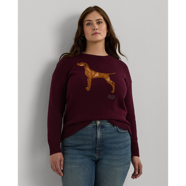 Lauren Woman Intarsia-knit Vizsla Cotton Sweater In Pinot Noir