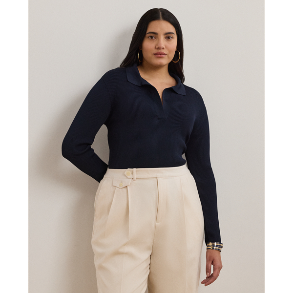 Lauren Woman Rib-knit Polo Sweater In Lauren Navy