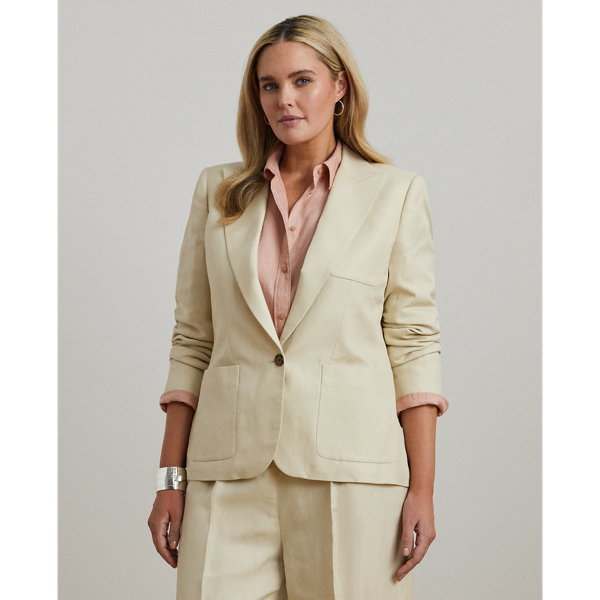 Lauren Woman Linen-blend Twill Blazer In Ivory Beige