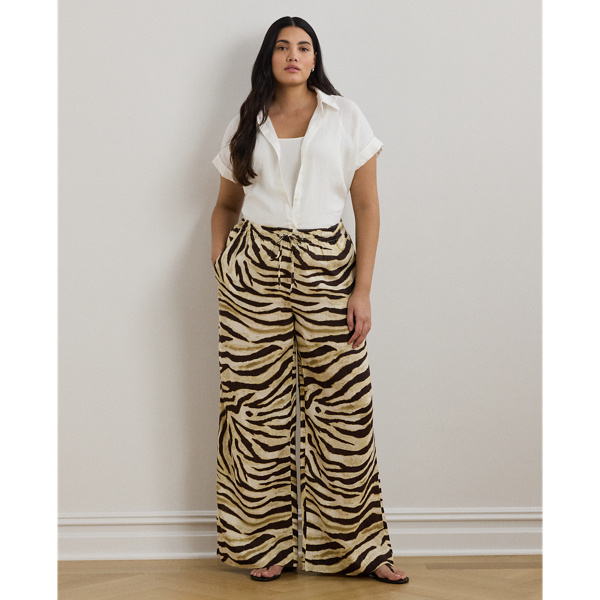 Lauren Woman Ralph Lauren Zebra-print Linen Wide-leg Pant In Multi