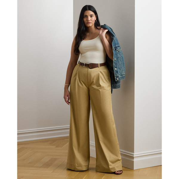 Curve - Pleated Cotton Twill Wide-Leg Trouser - Lauren Curve - Modalova