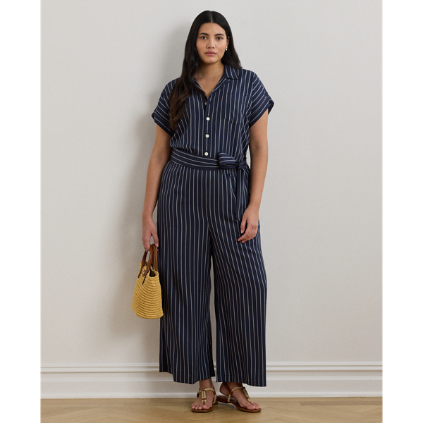 Lauren Woman Ralph Lauren Striped Belted Twill Wide-leg Jumpsuit