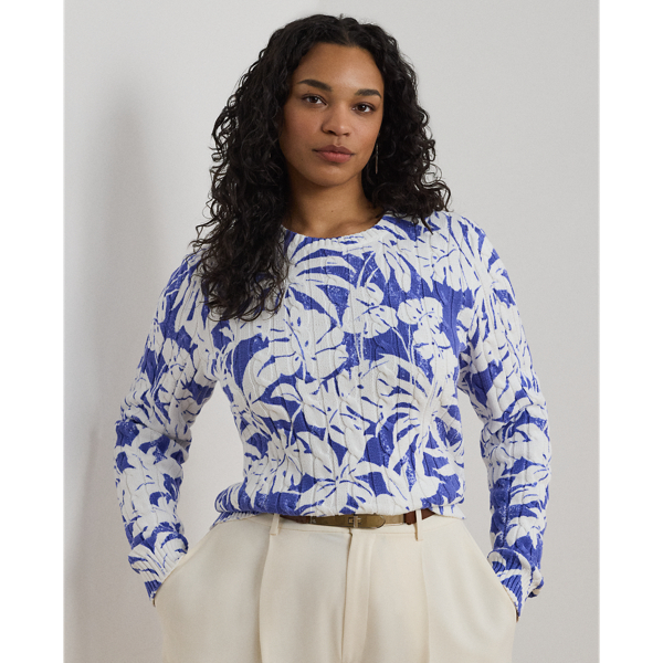 Lauren Woman Print Cable-knit Cotton Sweater In White/blue
