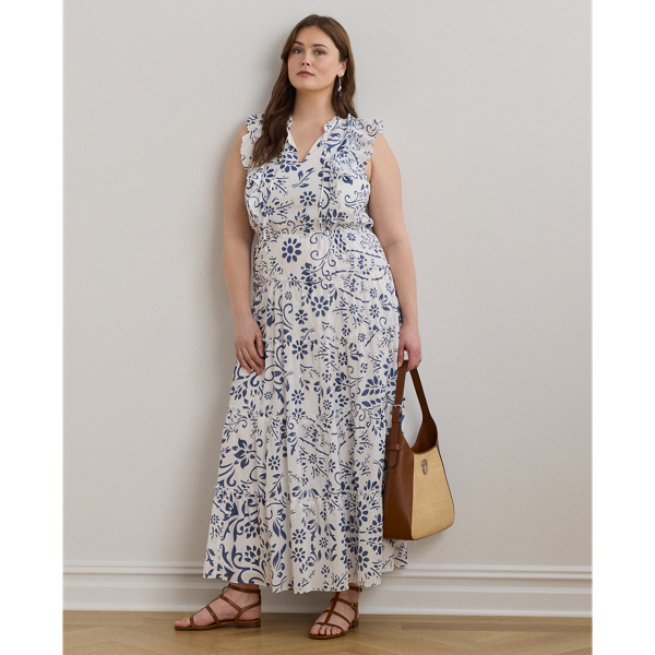 Lauren Woman Ralph Lauren Floral Cotton Voile Tiered Maxidress