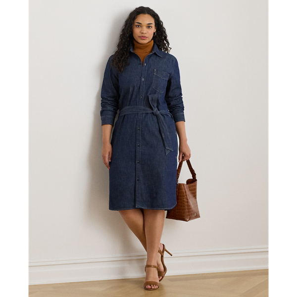 Lauren Woman Ralph Lauren Belted Denim Shirtdress In Blue