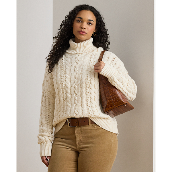 Grandes Tailles - Pull col roulé en maille torsadée - Lauren Curve - Modalova