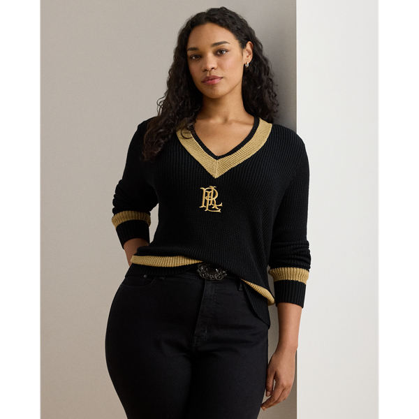 Lauren Woman Ralph Lauren Metallic-trim Cricket Sweater In Black