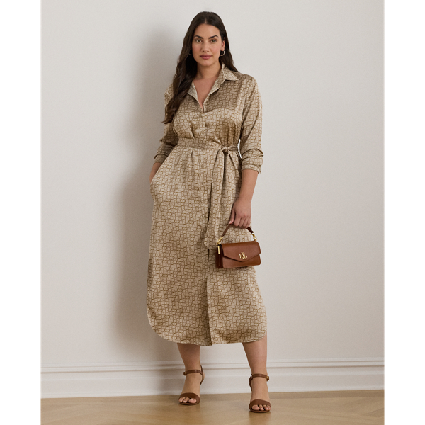 Lauren Woman Ralph Lauren Geo-print Satin Charmeuse Shirtdress In Multi