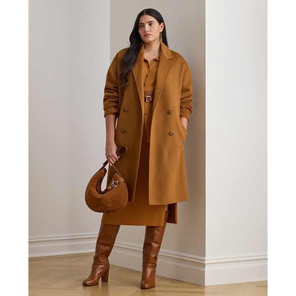 Curve - Double-Breasted Wool-Blend Cocoon Coat - Lauren Curve - Modalova