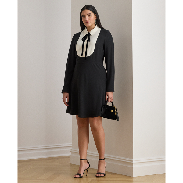 Lauren Woman Ralph Lauren Two-tone Georgette Tie-neck Dress In Black