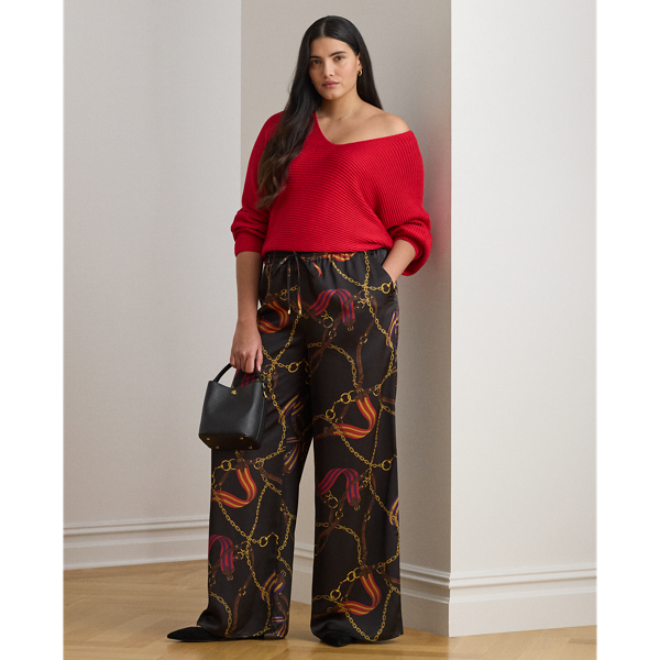 Lauren Woman Ralph Lauren Belting-print Charmeuse Wide-leg Pant In Brown