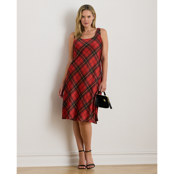 Lauren Woman Ralph Lauren Plaid Satin Sleeveless Cocktail Dress In Multi