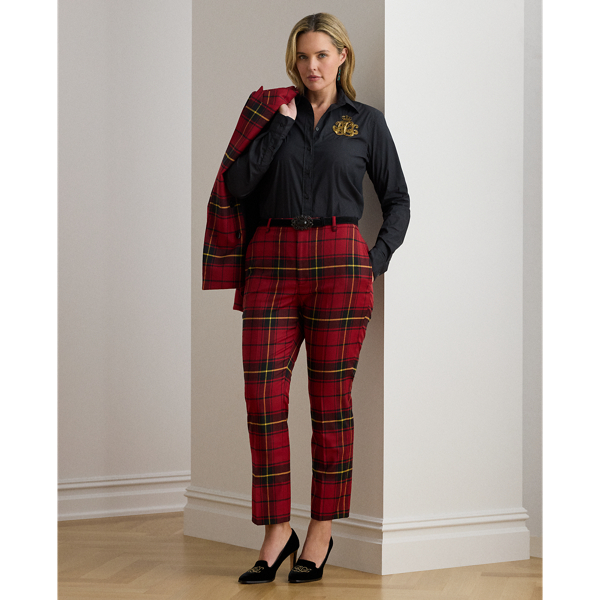 Lauren Woman Ralph Lauren Checked Plaid Wool-blend Cropped Pant In Red