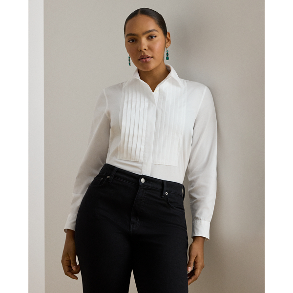 Lauren Woman Ralph Lauren Bib-front Cotton Broadcloth Shirt In White