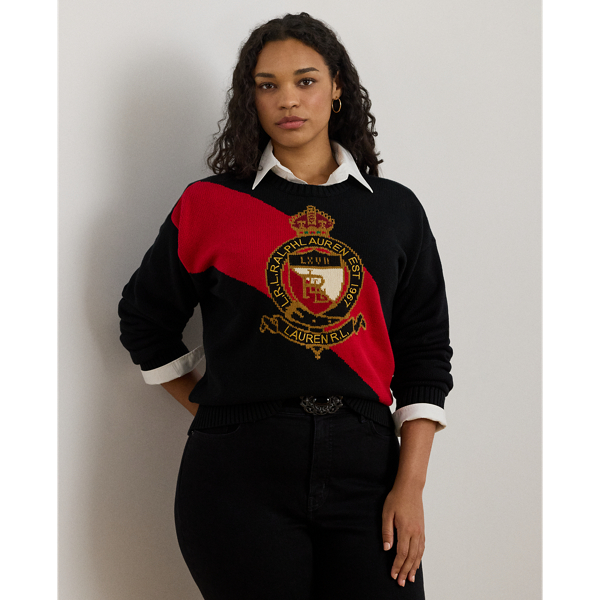 Lauren Woman Ralph Lauren Color-blocked Crest Cotton Sweater In Animal Print