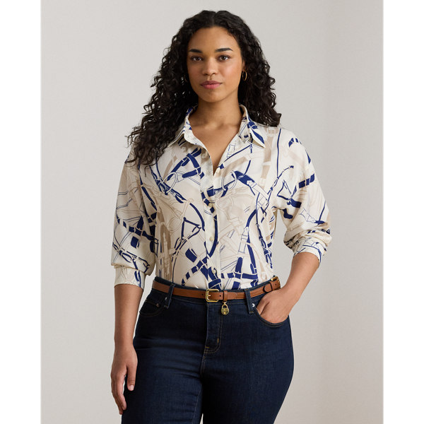 Lauren Woman Ralph Lauren Relaxed Fit Belting-print Crepe Shirt In Multi