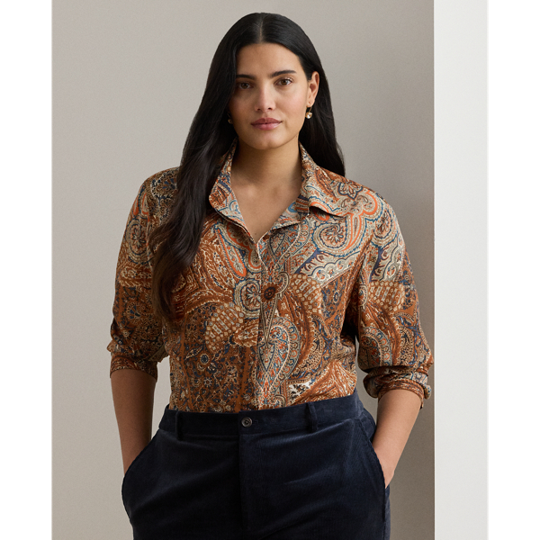 Lauren Woman Ralph Lauren Classic Fit Paisley Crepe Shirt In Brown