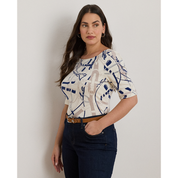 Lauren Woman Ralph Lauren Belting-print Cotton Boatneck Tee In Multi