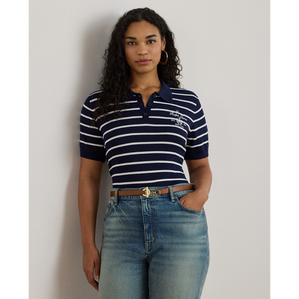 Lauren Woman Ralph Lauren Striped Cotton-blend Polo Sweater