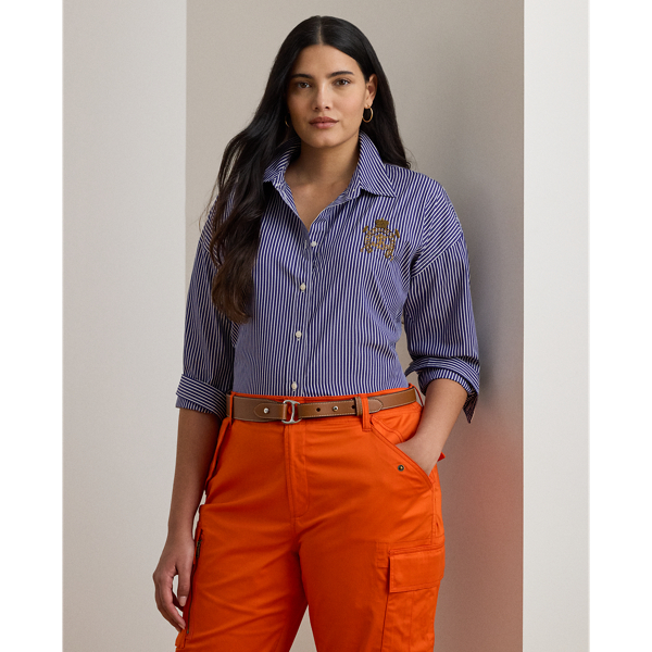 Lauren Woman Ralph Lauren Relaxed Fit Striped Broadcloth Shirt In Blue
