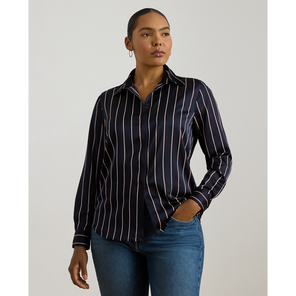 Lauren Woman Ralph Lauren Classic Fit Striped Charmeuse Shirt In Pattern