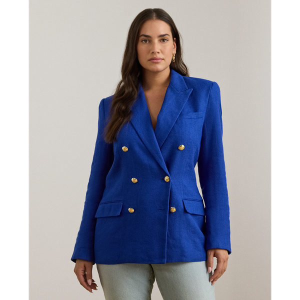 Lauren Woman Ralph Lauren Double-breasted Linen-cotton Blazer In Blue