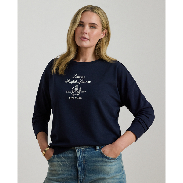 Lauren Woman Ralph Lauren Embroidered-crest Fleece Pullover In Blue