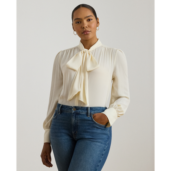 Lauren Woman Ralph Lauren Georgette Tie-neck Blouse In Brown