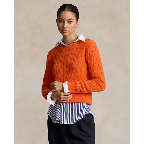 Ralph Lauren Cable-knit Cashmere Sweater In Dusk Orange 24