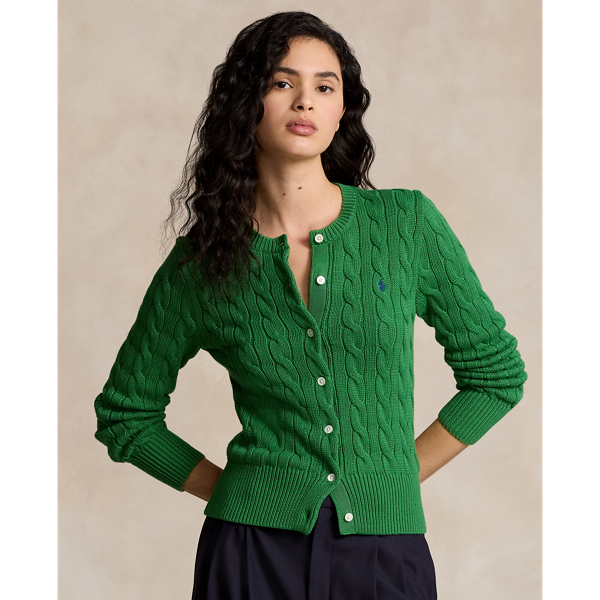 Polo Ralph Lauren Cable-knit Cotton Crewneck Cardigan In Green