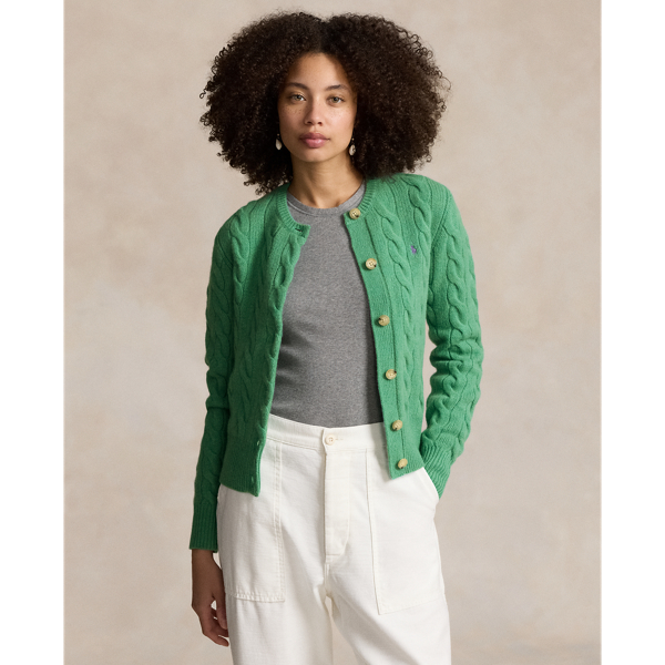 Polo Ralph Lauren Cable-knit Wool-cashmere Cardigan In Spring Green Heather
