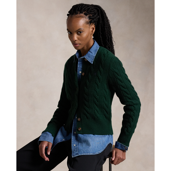 Ralph Lauren Cable-knit Wool-cashmere Cardigan In Moss Agate