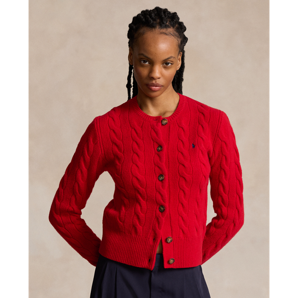 Ralph Lauren Cable-knit Wool-cashmere Cardigan In Fall Red