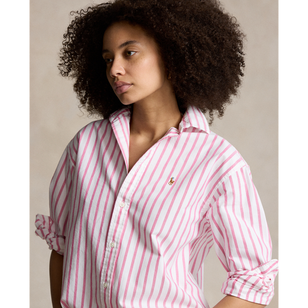 45R ラウンドカラー 長袖コットンオックスシャツ