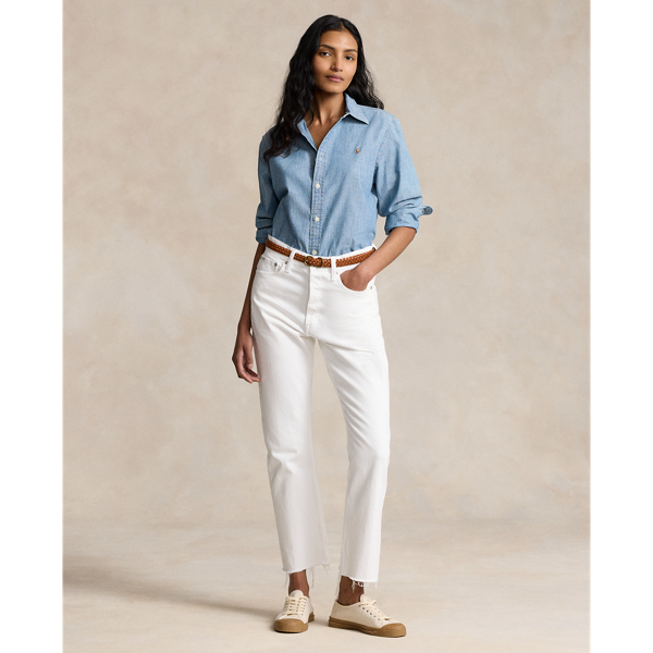 Shop Polo Ralph Lauren High-rise Relaxed Straight Crop Jean In White