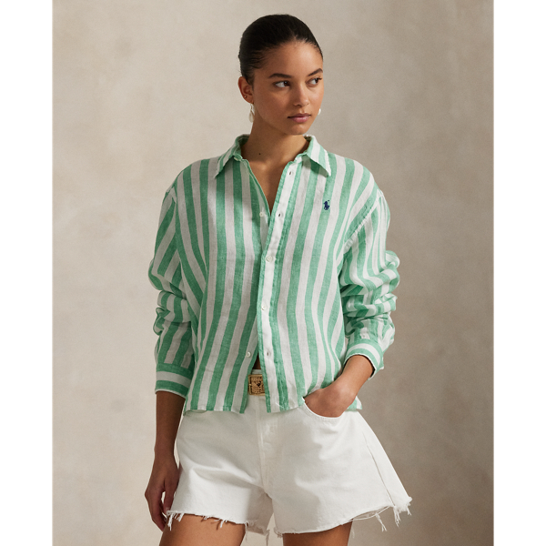 Chemise large et courte en lin vichy - Polo Ralph Lauren - Modalova
