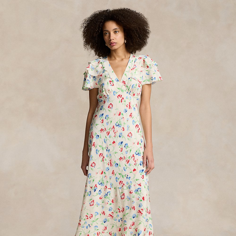 Ralph Lauren Floral Silk Crepe Dress In Vintage Daisy