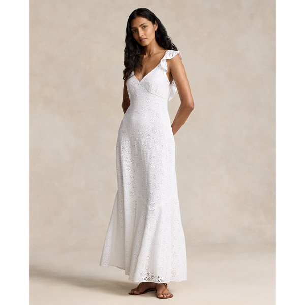 Shop Ralph Lauren Embroidered Eyelet Linen Dress In White
