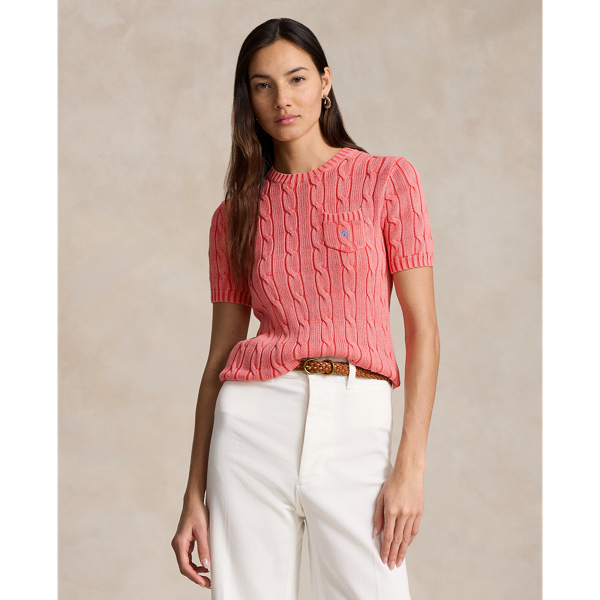 Ralph Lauren Cotton Cable Short-sleeve Sweater In Cotton Rose