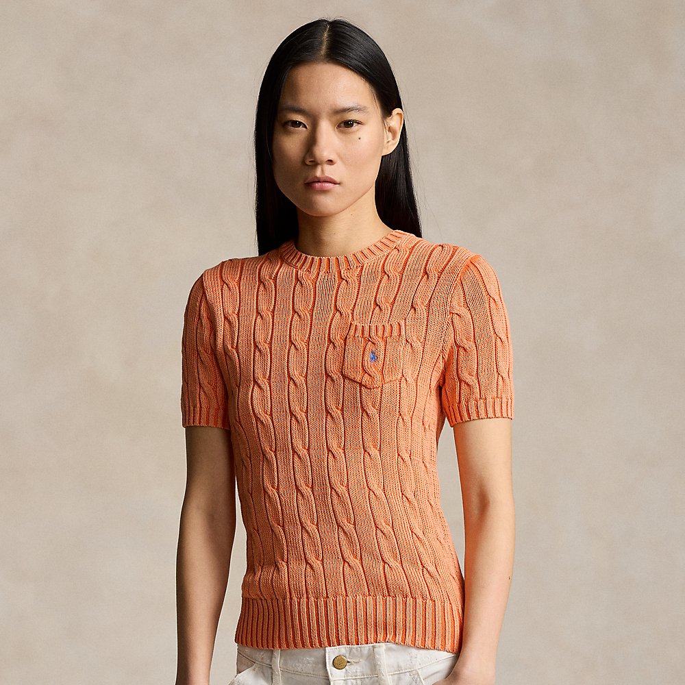 Shop Ralph Lauren Cotton Cable Short-sleeve Sweater In Sunwash Orange
