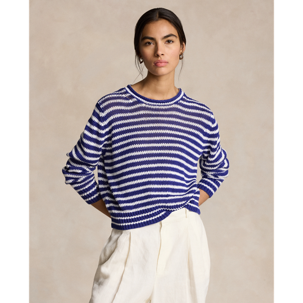 Polo Ralph Lauren Striped Linen-cotton Sweater In Blue Yacht/white
