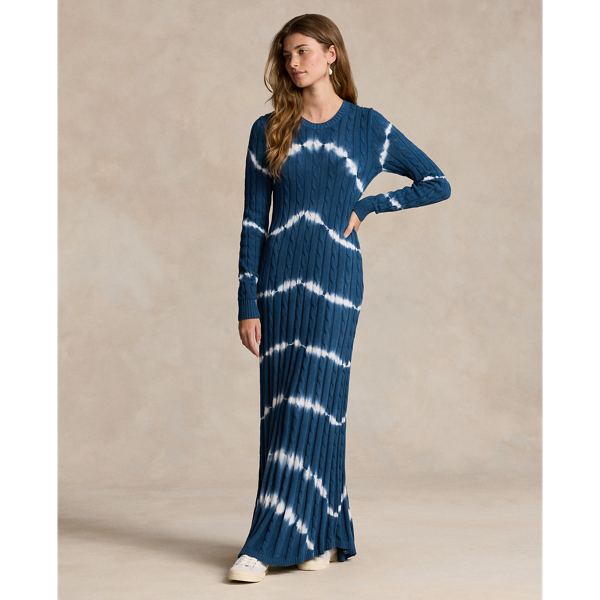 Shop Polo Ralph Lauren Tie-dye Cable-knit Jumper Dress In Multi