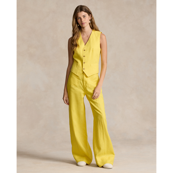 Shop Ralph Lauren Linen Wide-leg Flare Pant In Sunfish Yellow