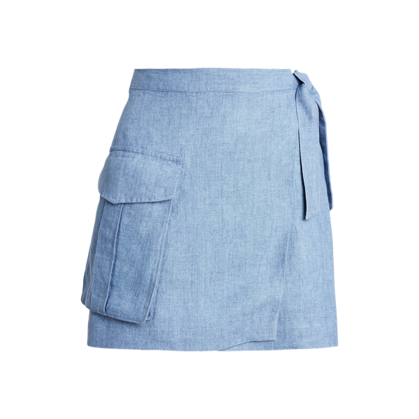 Shop Polo Ralph Lauren Cargo Linen Wrap Skirt In Blue