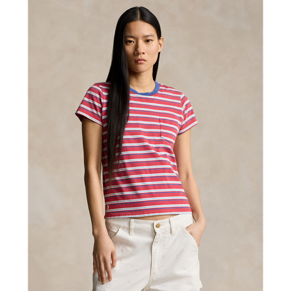 Shop Polo Ralph Lauren Striped Cotton Jersey Pocket T-shirt In Multi