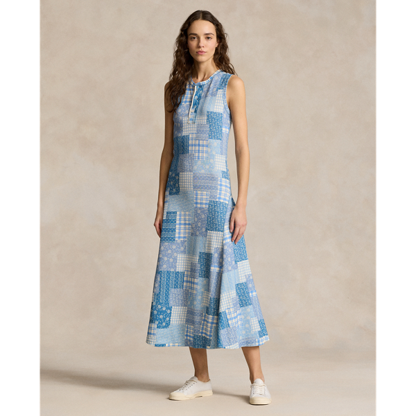 Shop Ralph Lauren Patchwork Double-knit Sleeveless Dress In Blue Patchwork Quilt